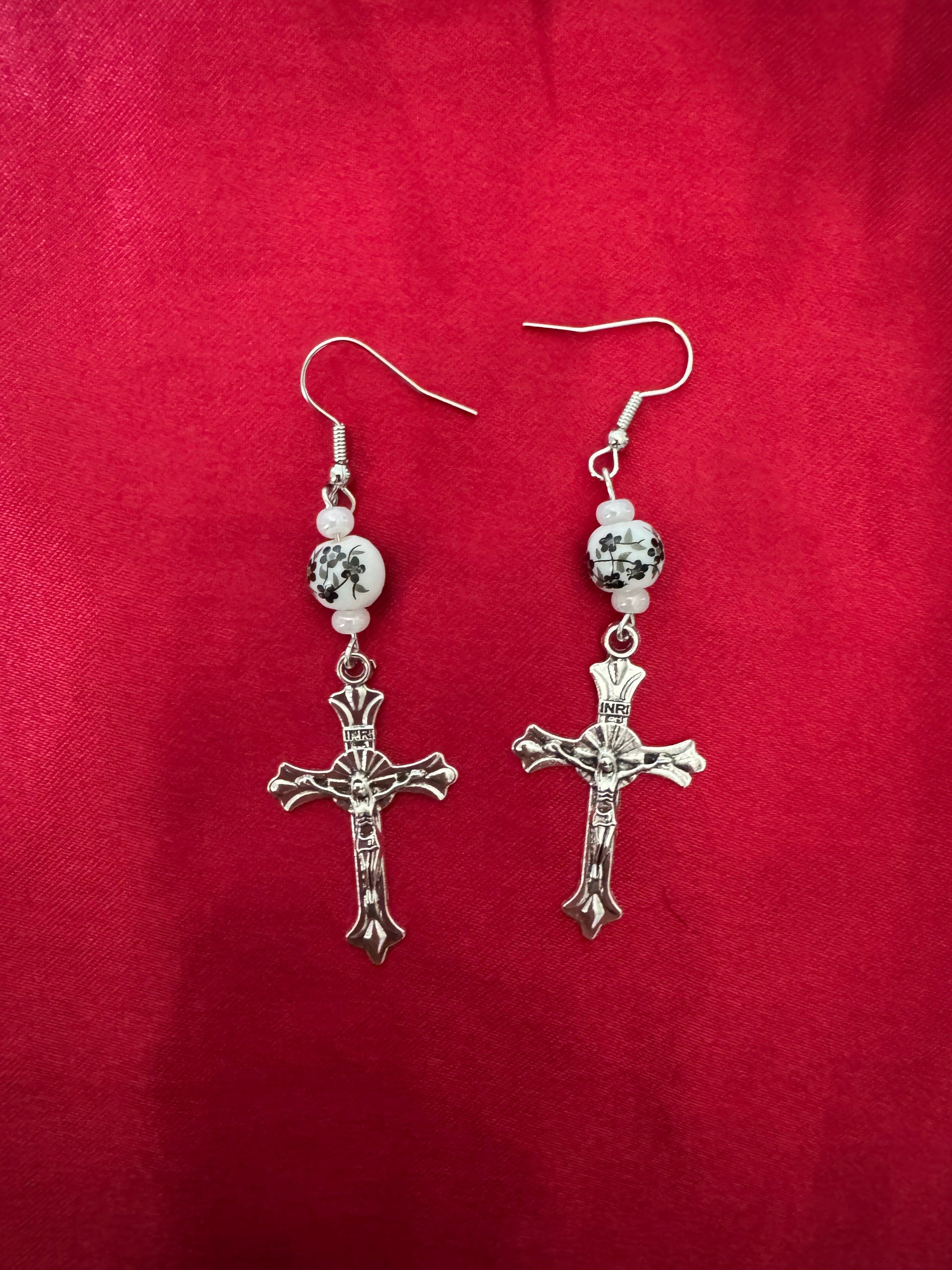 Black and White Porcelain Bead Earrings