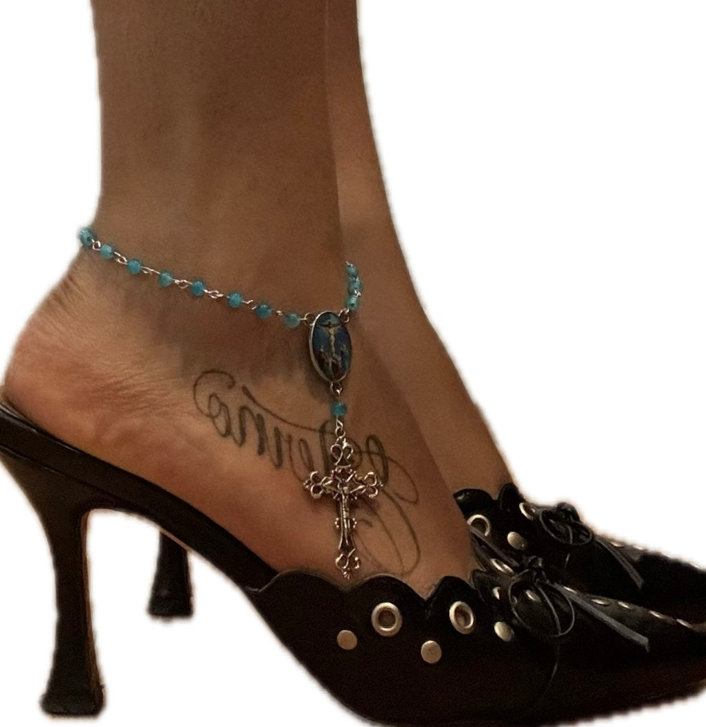 Light Blue Rosary Anklet