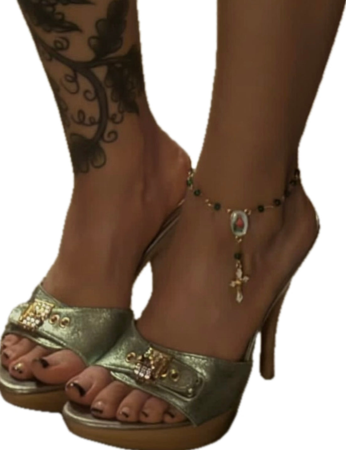Green Rosary Anklet (Gold Wire)